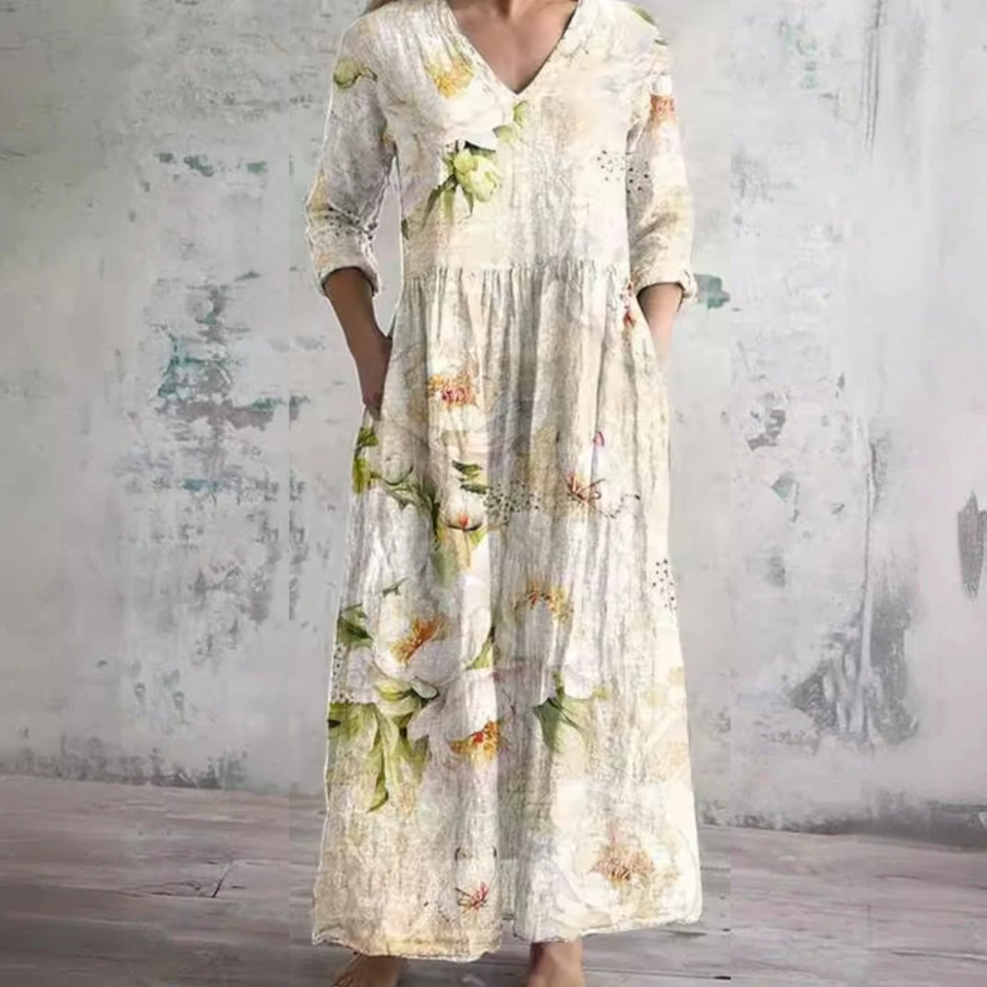 Anne™ | Floral Summer Dress – Beige | The Bellemont Sisters Australia