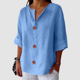 Leah™ Casual Linen Blouse – Sky Blue | The Bellemont Sisters Australia
