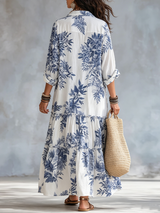 Dahlia™ | Bohemian Blue Floral Button-Down Tiered Maxi Dress | The Bellemont Sisters Australia