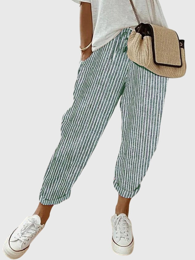 Reina | Elegant Women's Pants – Green (Striped) | The Bellemont Sisters Australia