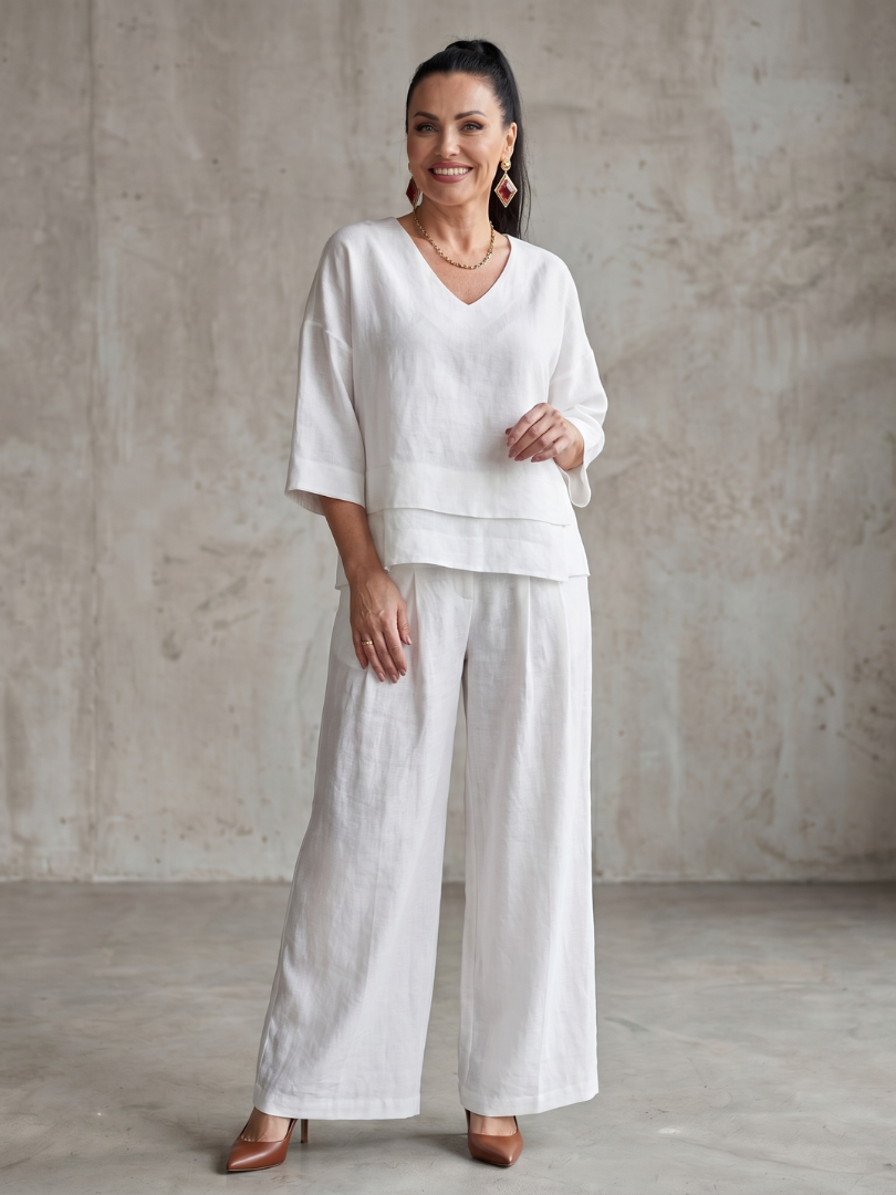 River | Layered Top Wide Leg Set – White | The Bellemont Sisters Australia