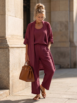 Yael | Three Piece Relaxed Top Pant Set – Red | The Bellemont Sisters Australia