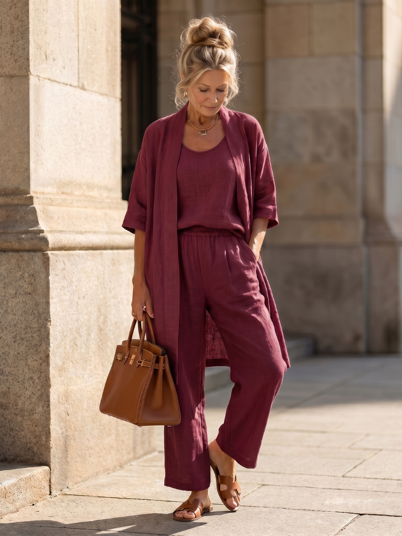 Yael | Three Piece Relaxed Top Pant Set – Red | The Bellemont Sisters Australia