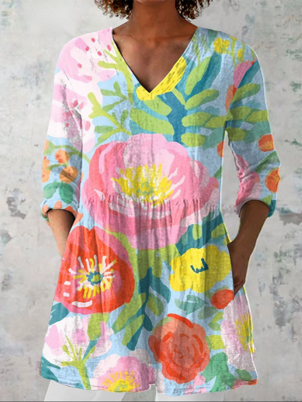 Helene | Long Blouse with V-Neck – Multicolor | The Bellemont Sisters Australia