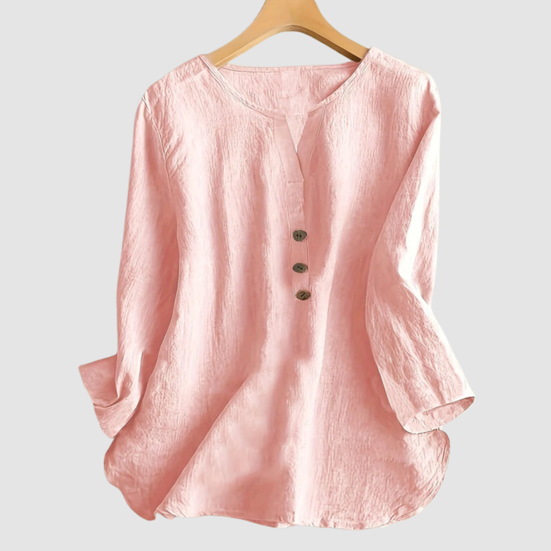 Melisa™ Casual Cotton & Linen Blouse – Pink | The Bellemont Sisters Australia