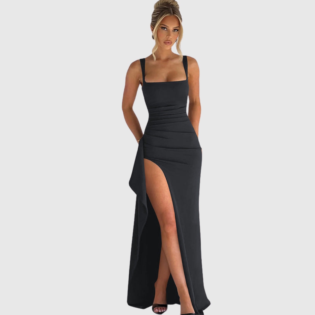 Cell | Elegant Formal Slip Maxi Dress With Open Back – Gray | The Bellemont Sisters Australia
