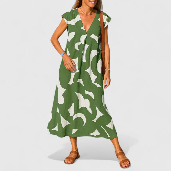 Koralia | Sophisticated V-Neck Dress – Green | The Bellemont Sisters Australia