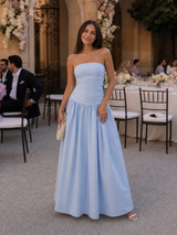 Zelene | Strapless Ruched Bodice Midi Dress – Sky blue | The Bellemont Sisters Australia