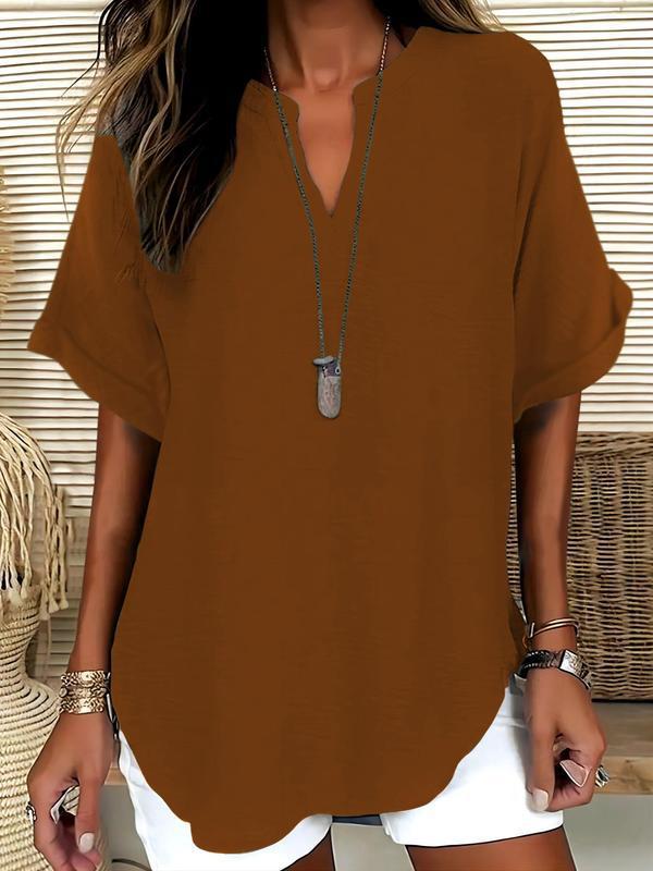 Atasia - Soft-Touch Notched-Neck Blouse – Copper Brown | The Bellemont Sisters Australia