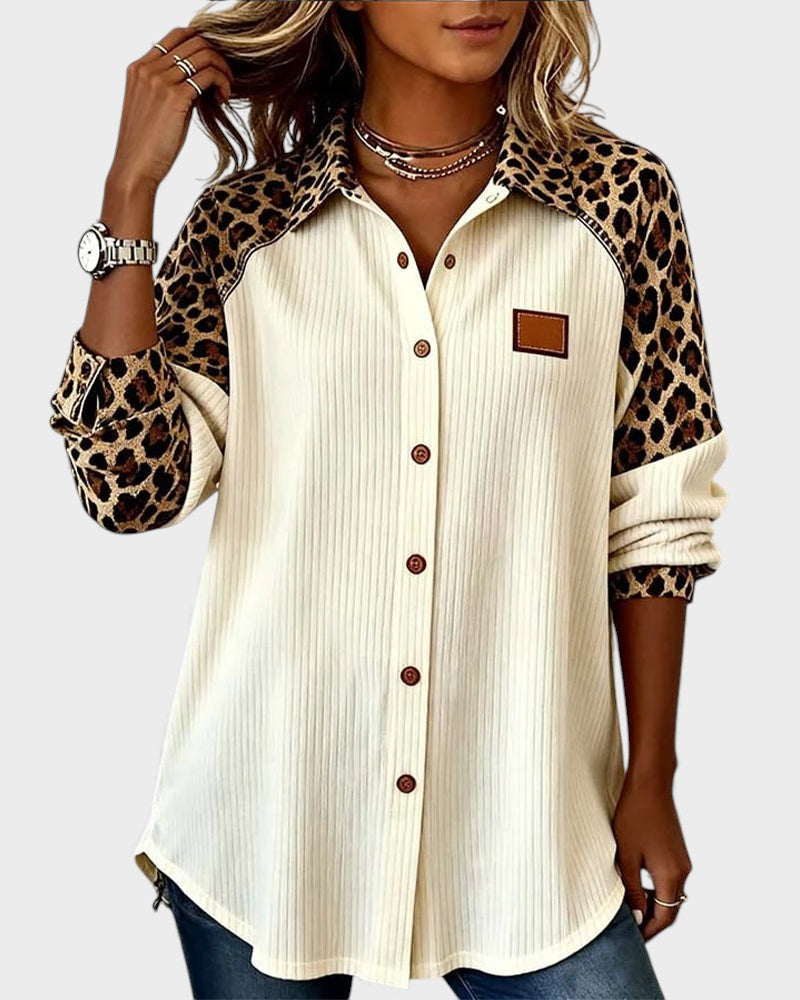 Jackie™ Leopard Print Button-Down Shirt – Beige | The Bellemont Sisters Australia