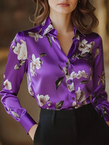 Monique™ Elegant Satin Blouse – Purple | The Bellemont Sisters Australia