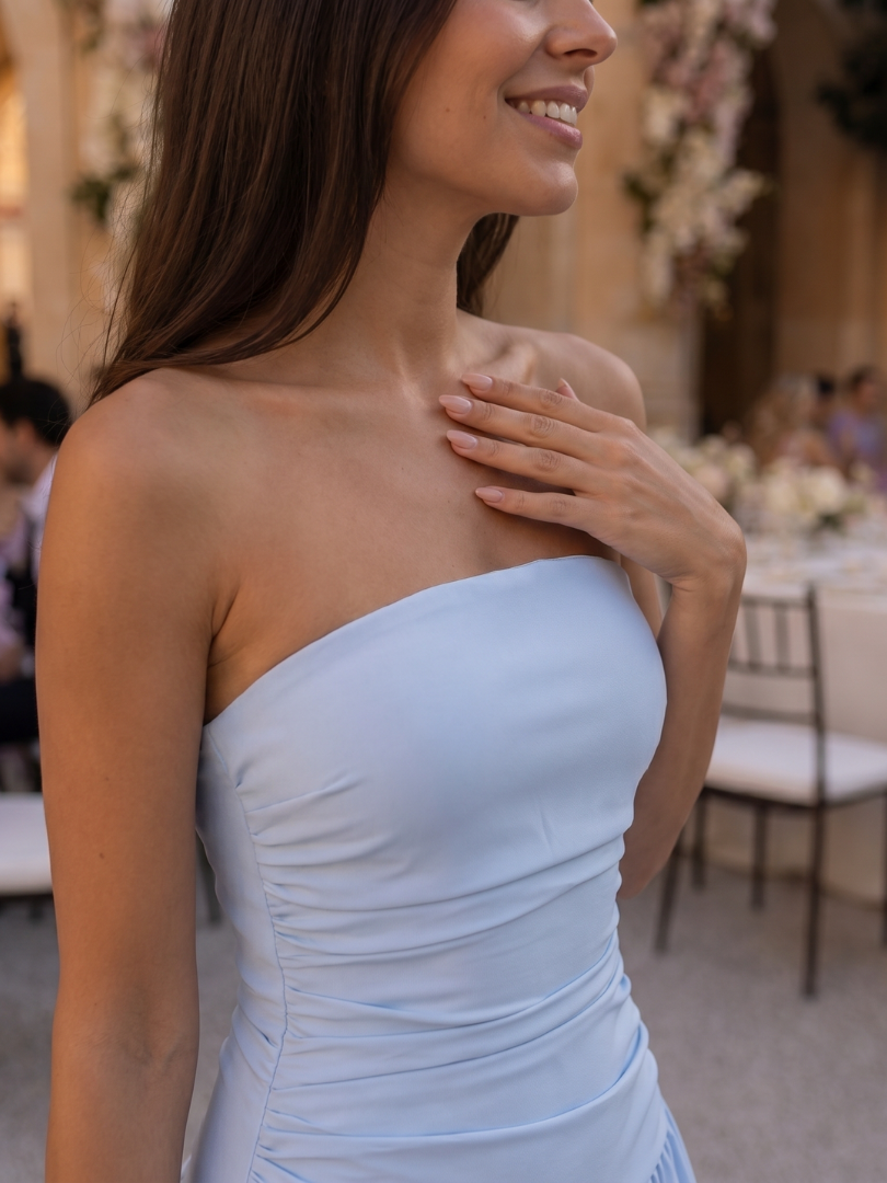 Zelene | Strapless Ruched Bodice Midi Dress | The Bellemont Sisters Australia