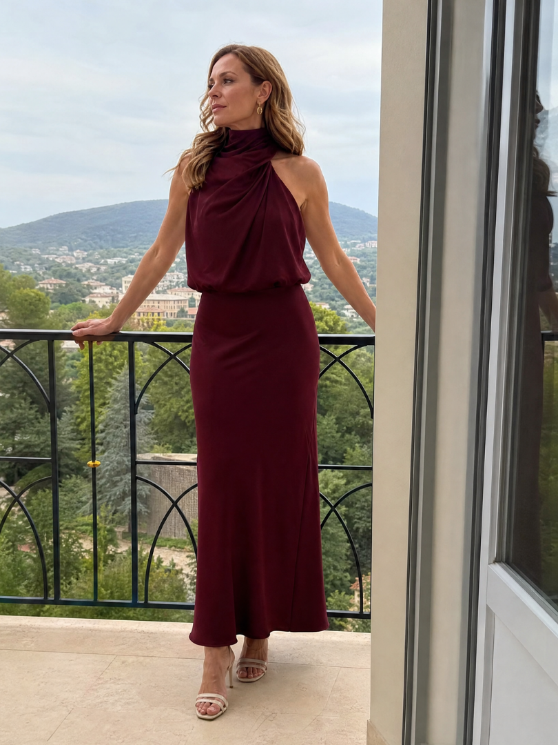 Nopal | Sleeveless Draped Neck Midi Dress | The Bellemont Sisters Australia