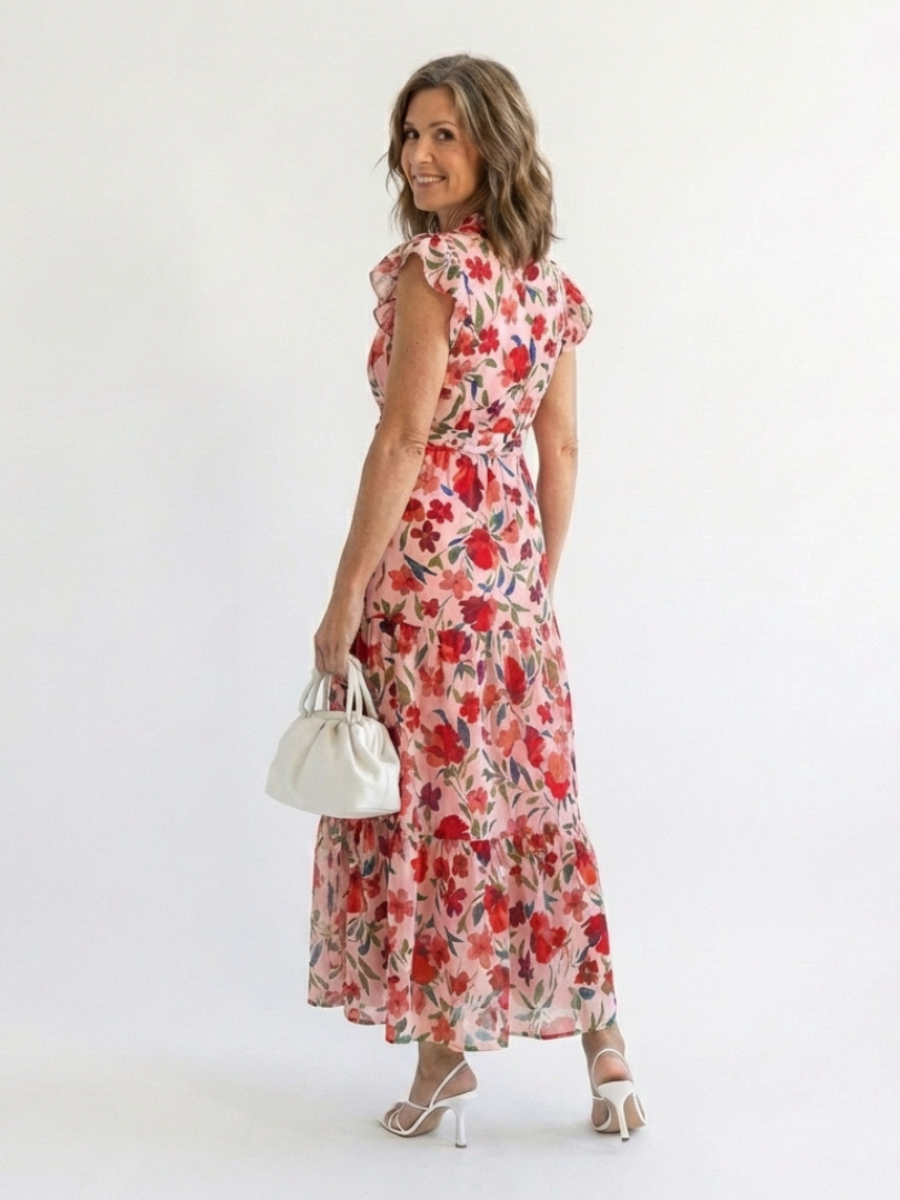 Lila | Floral V-Neck Tiered Midi Dress | The Bellemont Sisters Australia