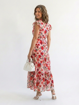 Lila | Floral V-Neck Tiered Midi Dress | The Bellemont Sisters Australia