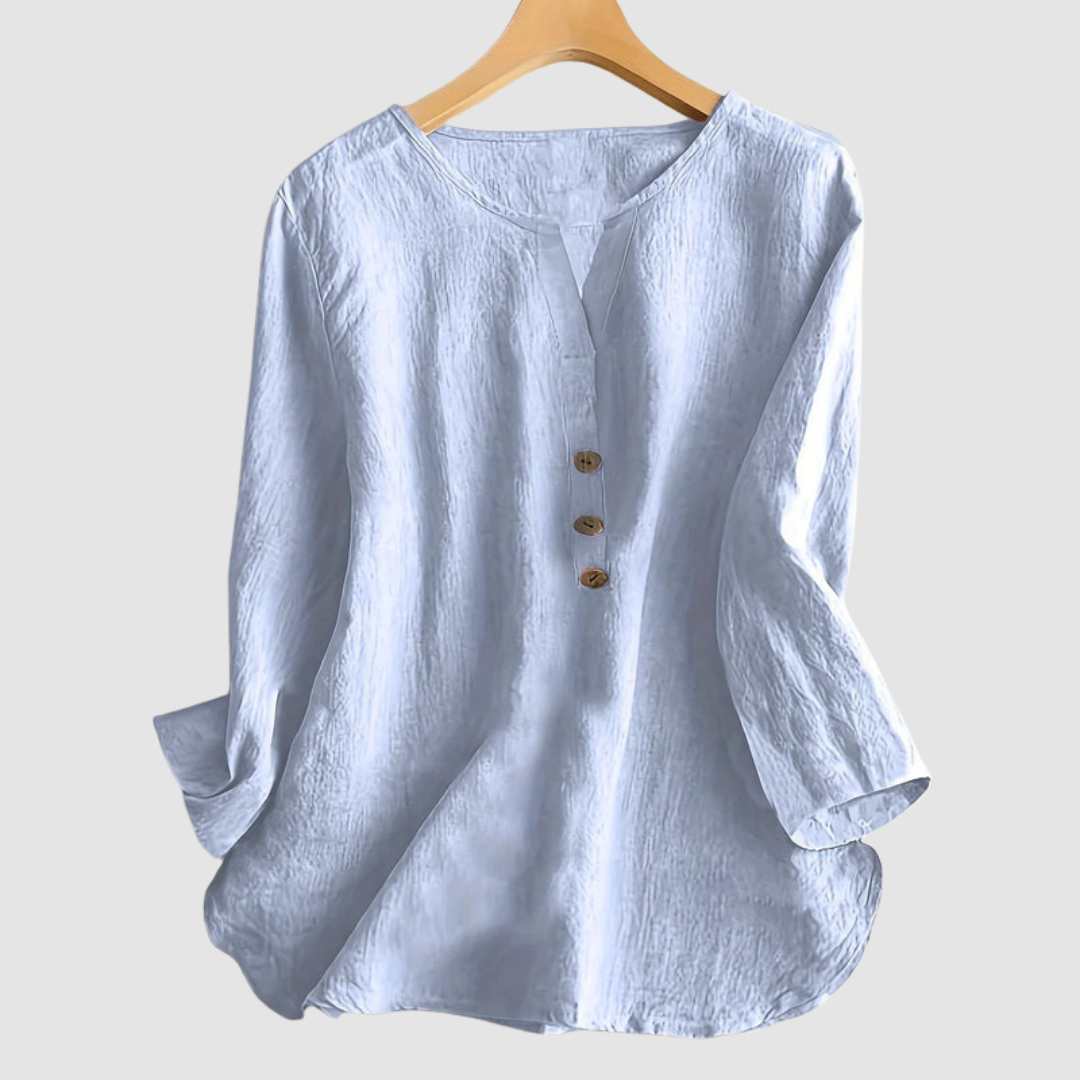 Melisa™ Casual Cotton & Linen Blouse – Light Blue | The Bellemont Sisters Australia