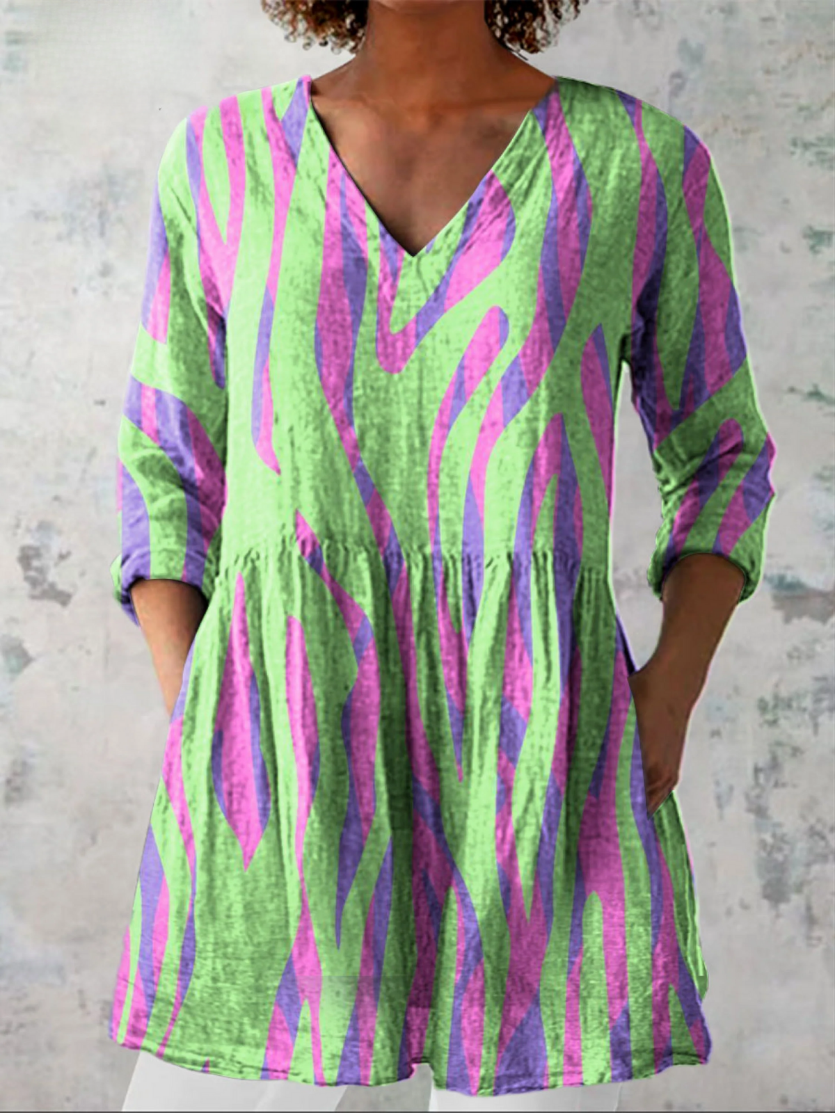 Oceane | Long Blouse with V-Neck – Green | The Bellemont Sisters Australia