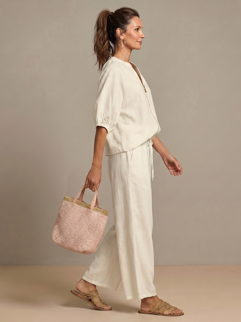 Natalia | Zip Front Blouson Top Wide Leg Set | The Bellemont Sisters Australia