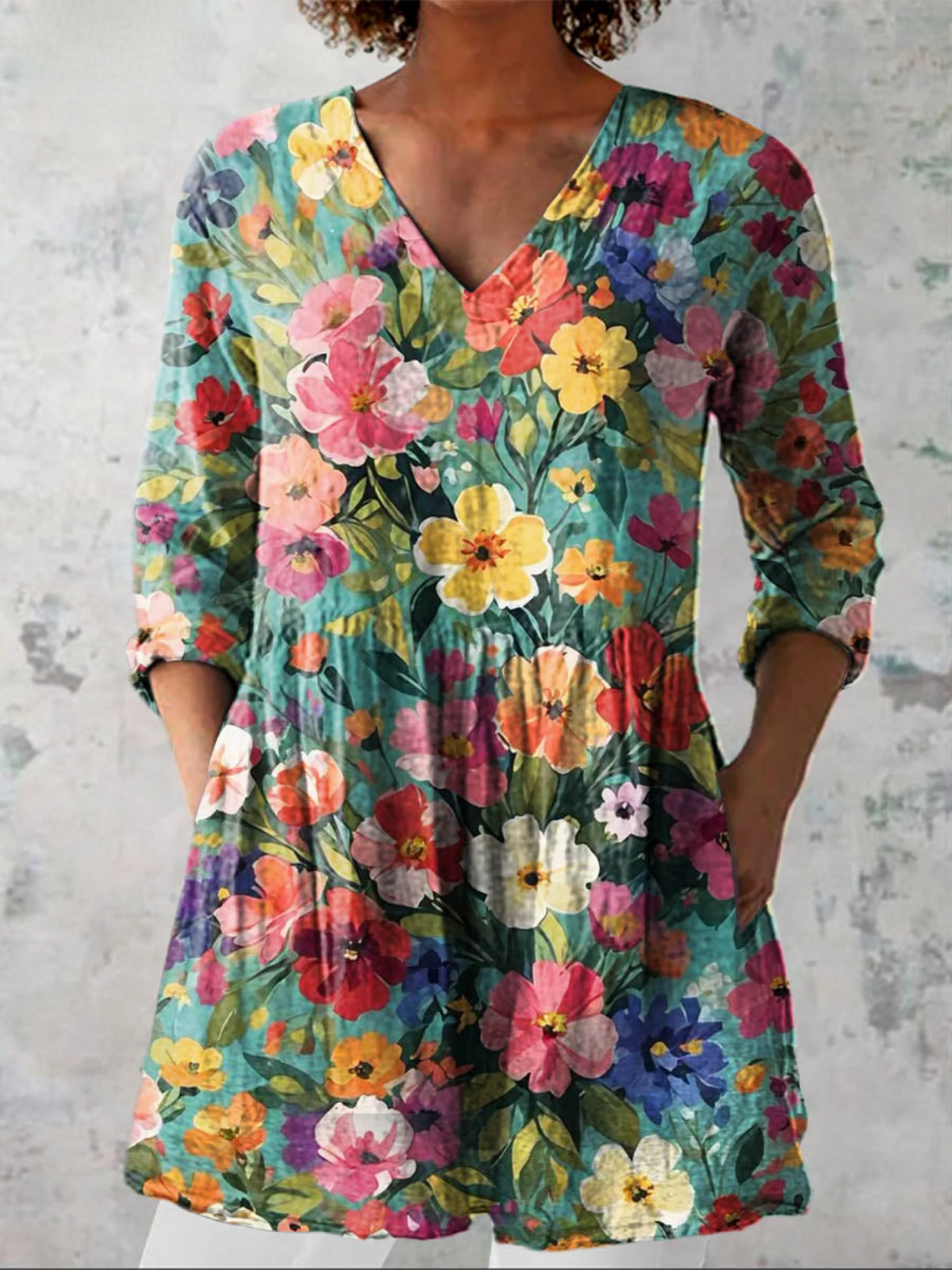 Nora | Long Blouse with V-Neck – Multicolor | The Bellemont Sisters Australia