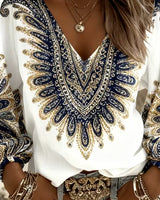 Karen | Top with V-Neck and Retro Print | The Bellemont Sisters Australia