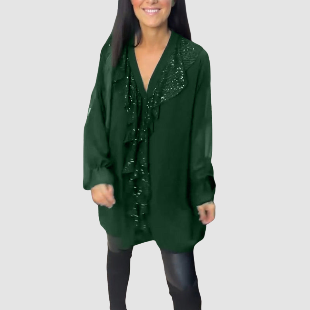 Elain™ Elegant Ruffled Blouse – Green | The Bellemont Sisters Australia