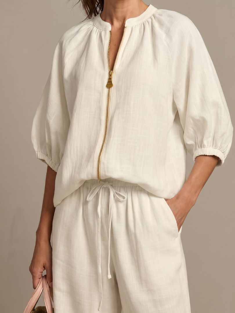 Natalia | Zip Front Blouson Top Wide Leg Set | The Bellemont Sisters Australia