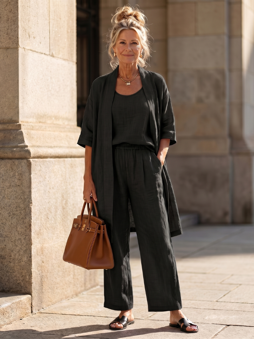 Yael | Three Piece Relaxed Top Pant Set – Black | The Bellemont Sisters Australia