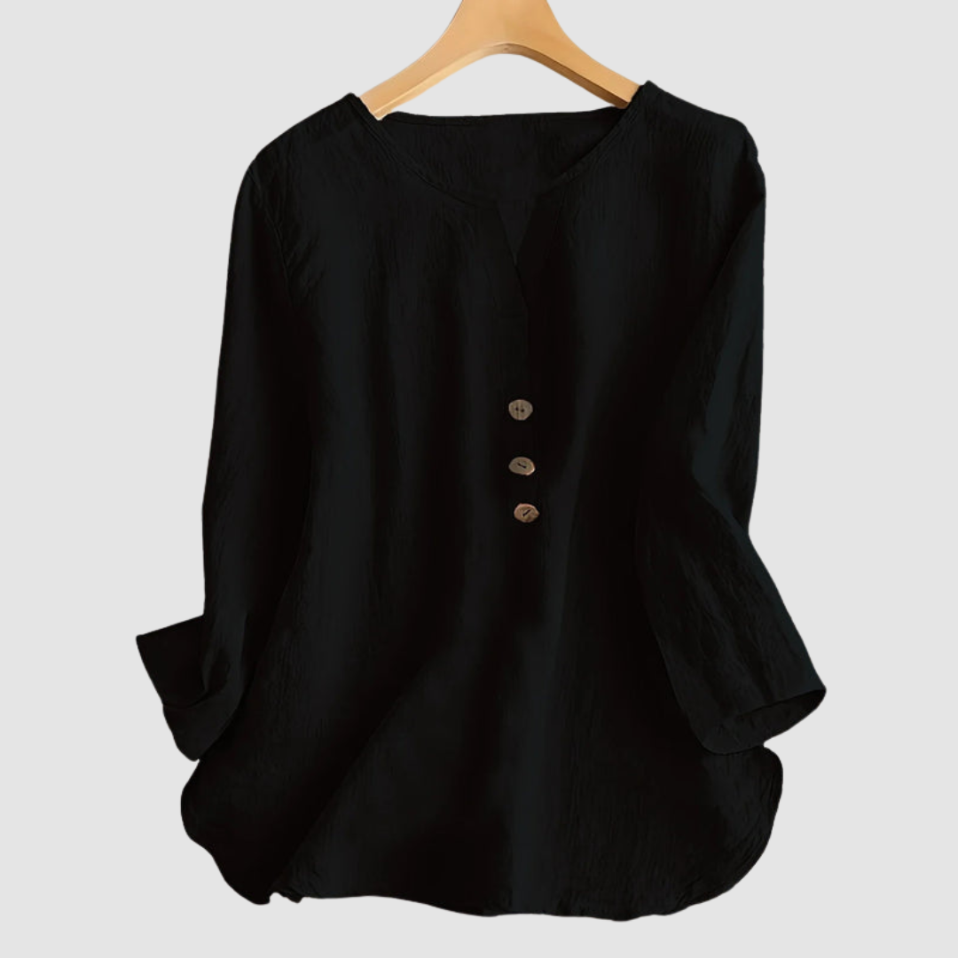 Melisa™ Casual Cotton & Linen Blouse – Black | The Bellemont Sisters Australia