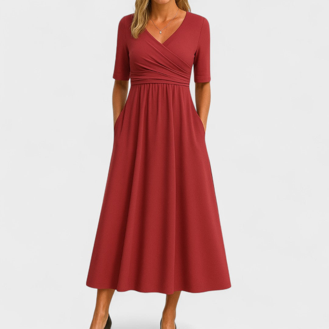 Ida | Elegant Midi Dress – Red | The Bellemont Sisters Australia