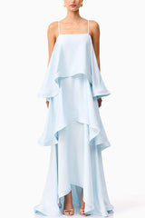 Mia | Women's Elegant Satin Open Back Maxi Dress – Blue | The Bellemont Sisters Australia