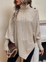 Alexis | High Neck Batwing Poncho Sweater, Asymmetrical Cable Knit Pullover | The Bellemont Sisters Australia