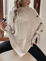 Alexis | High Neck Batwing Poncho Sweater, Asymmetrical Cable Knit Pullover | The Bellemont Sisters Australia