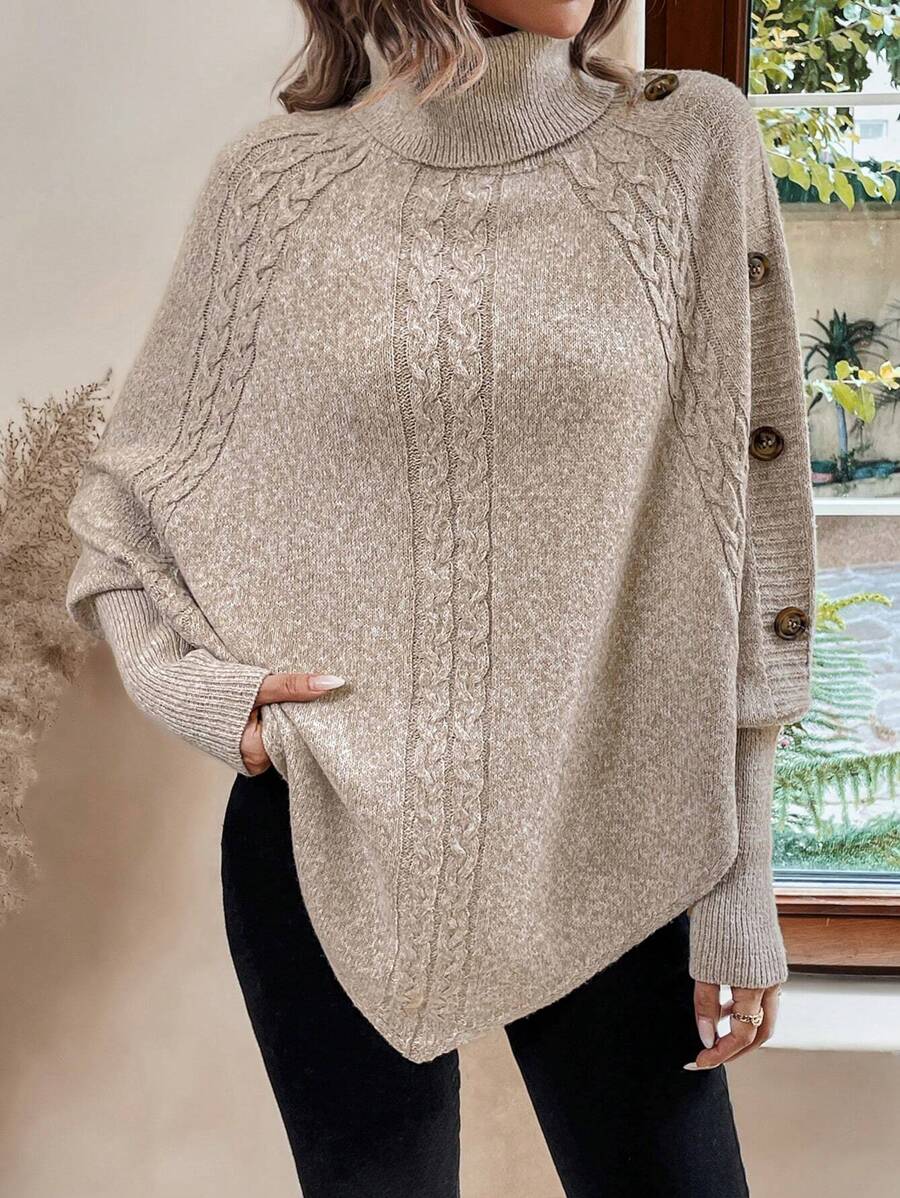 Alexis | High Neck Batwing Poncho Sweater, Asymmetrical Cable Knit Pullover | The Bellemont Sisters Australia