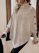 Alexis | High Neck Batwing Poncho Sweater, Asymmetrical Cable Knit Pullover | The Bellemont Sisters Australia