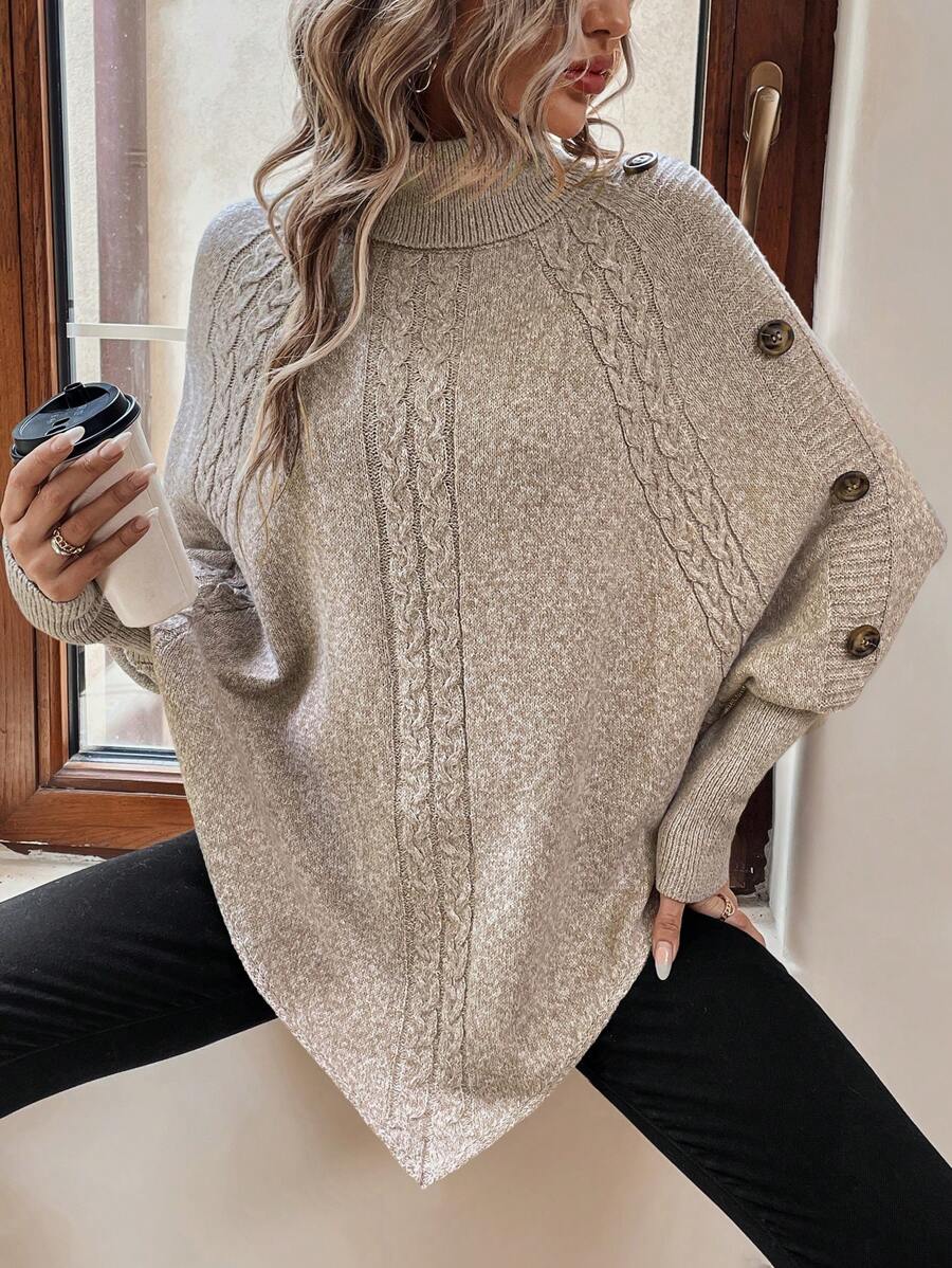 Alexis | High Neck Batwing Poncho Sweater, Asymmetrical Cable Knit Pullover | The Bellemont Sisters Australia