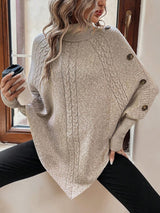Alexis | High Neck Batwing Poncho Sweater, Asymmetrical Cable Knit Pullover | The Bellemont Sisters Australia