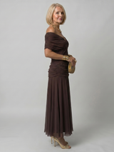 Calen™ Off Shoulder Flow Midi Dress | The Bellemont Sisters Australia
