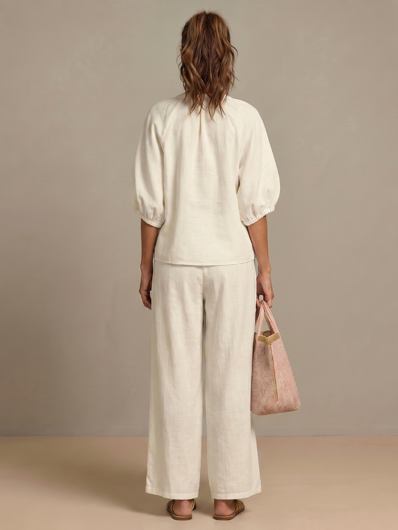 Natalia | Zip Front Blouson Top Wide Leg Set | The Bellemont Sisters Australia