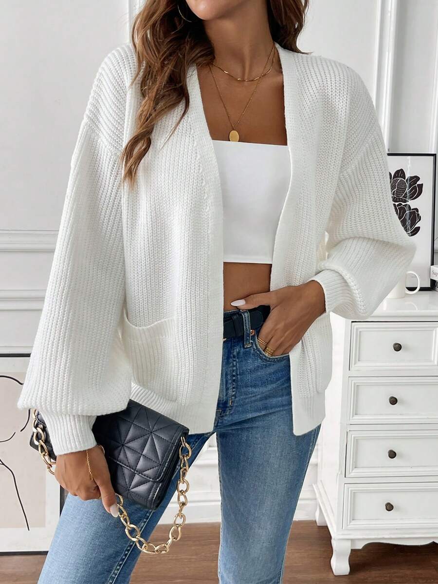 Adalyn | Open Front Cropped Cardigan with Pockets, Cozy Everyday Layer – White | The Bellemont Sisters Australia