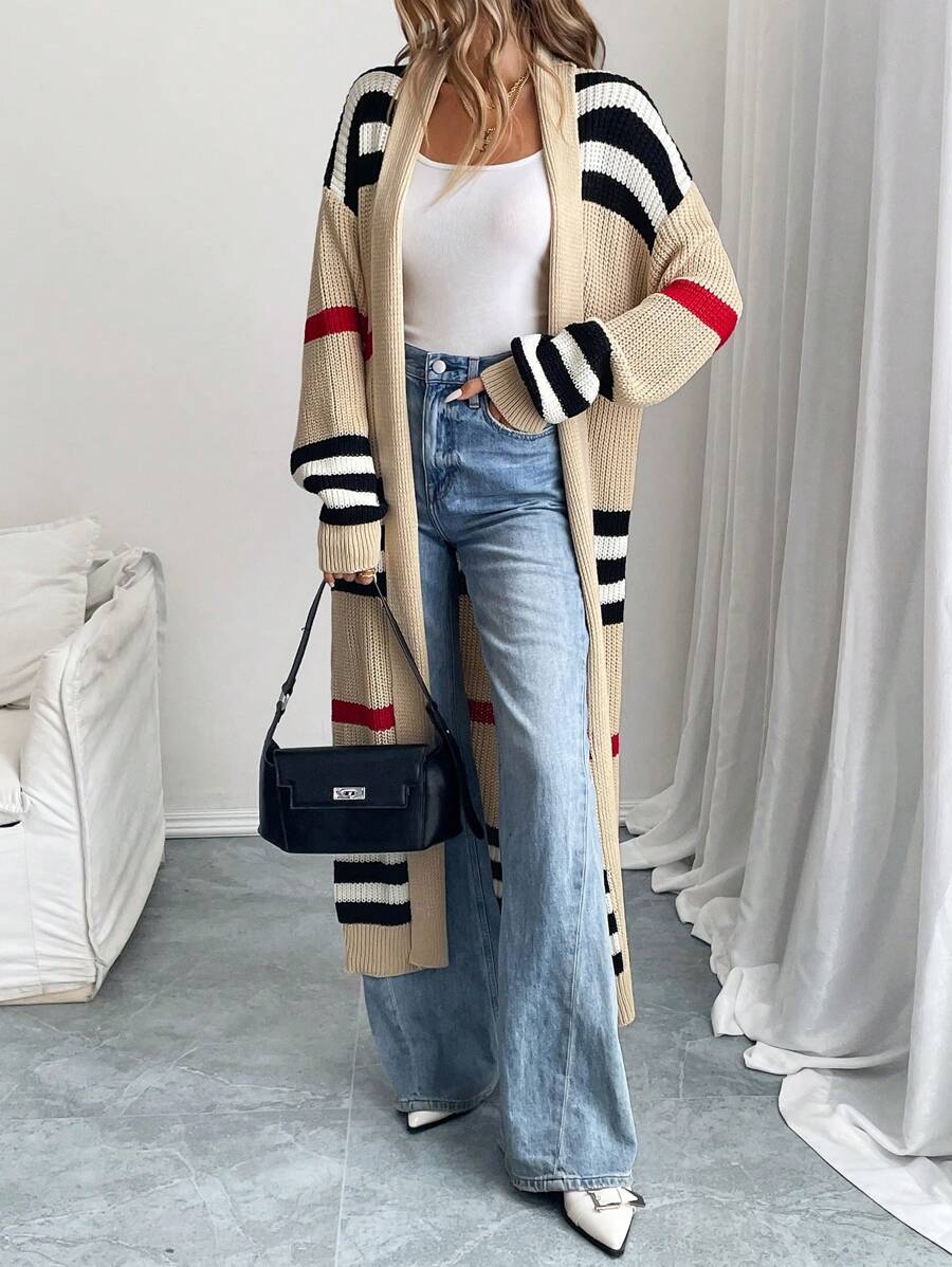 Alina | Colorblock Striped Longline Cardigan, Western Style Midi Layer | The Bellemont Sisters Australia