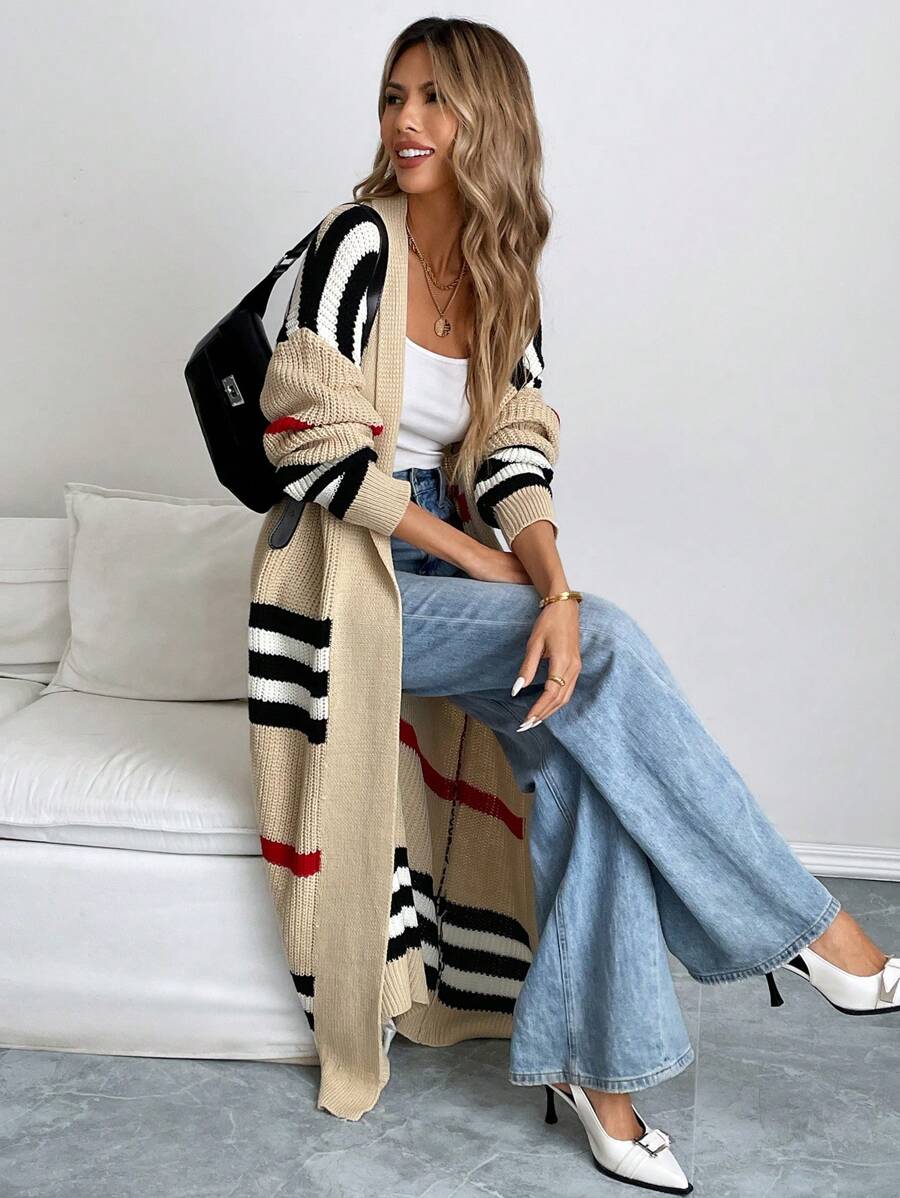 Alina | Colorblock Striped Longline Cardigan, Western Style Midi Layer | The Bellemont Sisters Australia