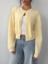 Adeline | Round Neck Button Front Cardigan, Cropped Everyday Knit – Yellow | The Bellemont Sisters Australia