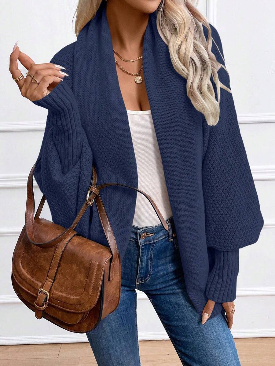 Annika | Shawl Collar Batwing Sleeve Cardigan, Cozy Open Front Layer – Navy Blue | The Bellemont Sisters Australia