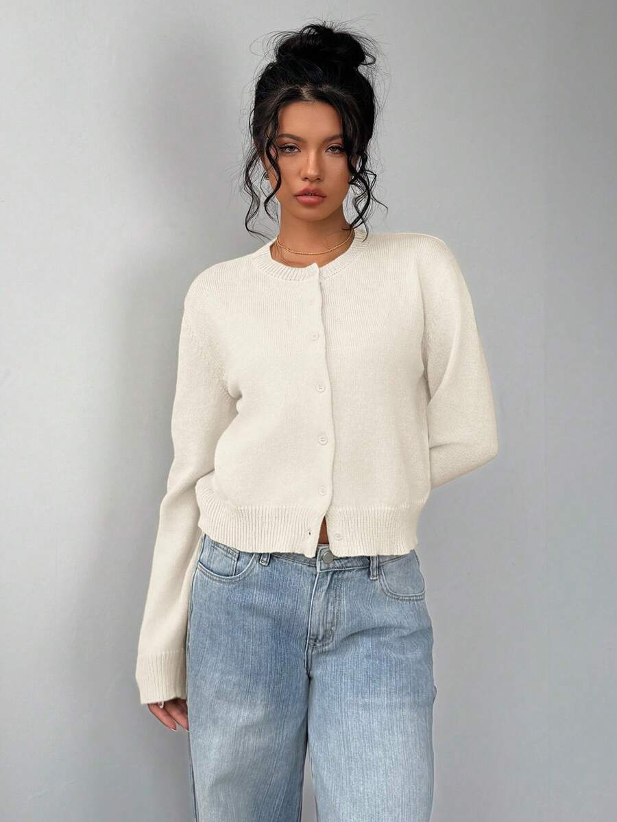 Adeline | Round Neck Button Front Cardigan, Cropped Everyday Knit | The Bellemont Sisters Australia