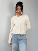 Adeline | Round Neck Button Front Cardigan, Cropped Everyday Knit | The Bellemont Sisters Australia