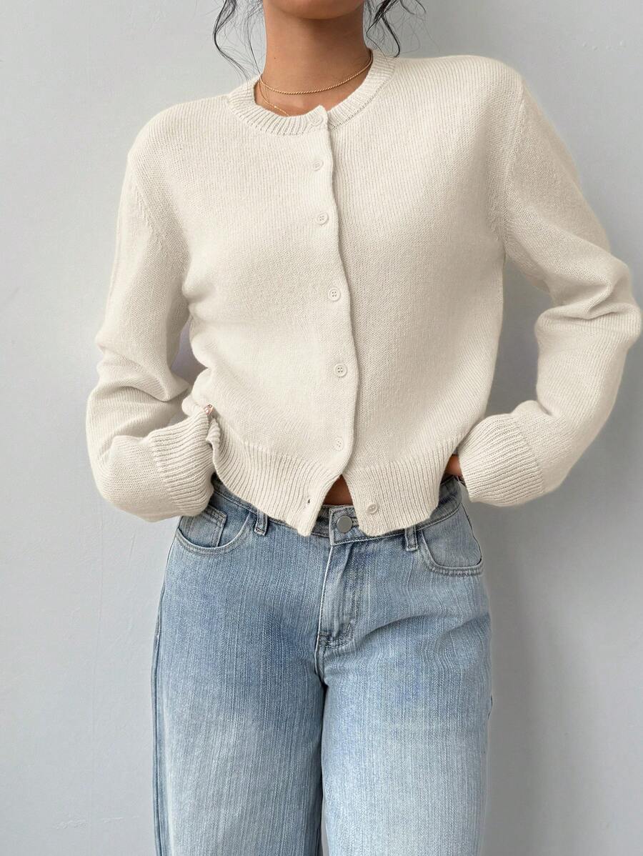 Adeline | Round Neck Button Front Cardigan, Cropped Everyday Knit | The Bellemont Sisters Australia