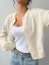 Adeline | Round Neck Button Front Cardigan, Cropped Everyday Knit | The Bellemont Sisters Australia