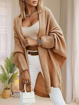 Alondra | Oversized Batwing Sleeve Cardigan, Open Front Longline Sweater – Khaki | The Bellemont Sisters Australia