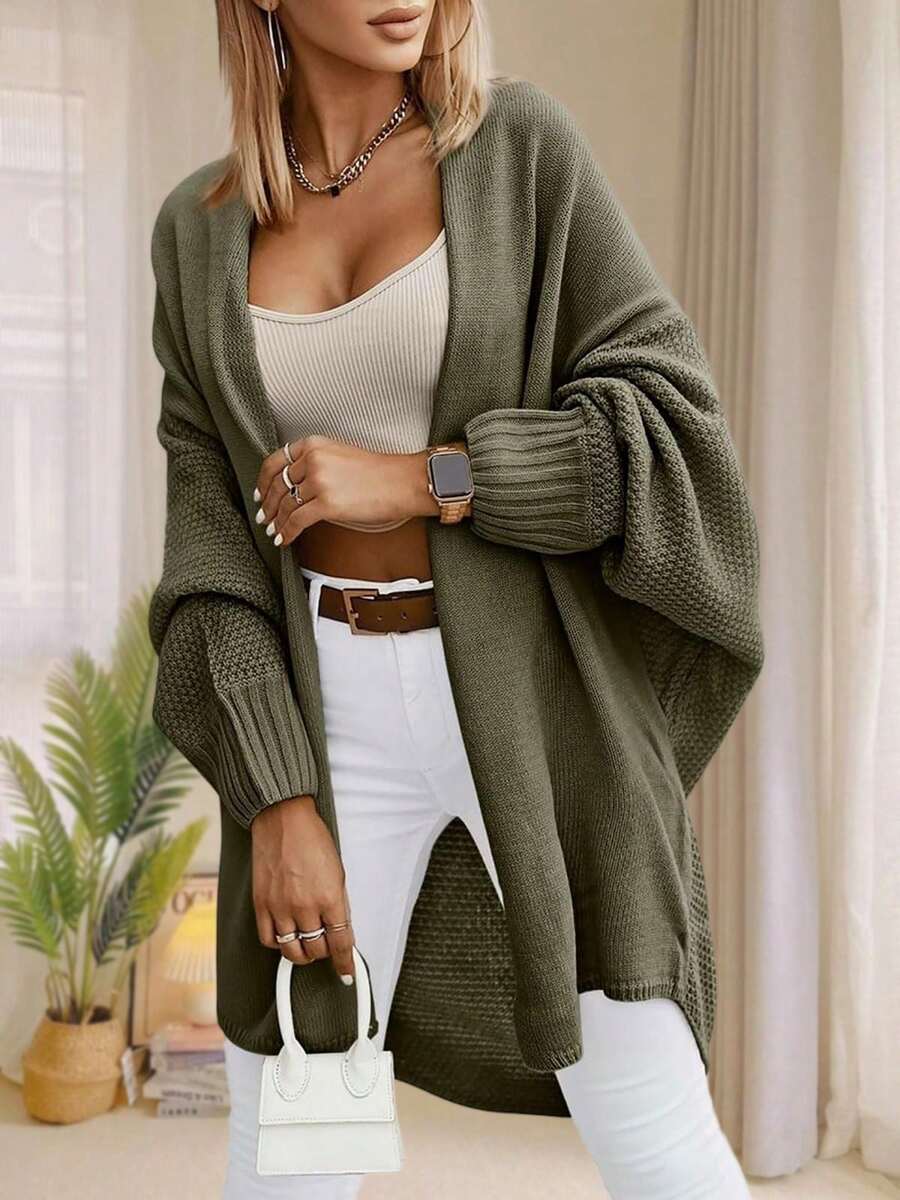 Alondra | Oversized Batwing Sleeve Cardigan, Open Front Longline Sweater – Dark Green | The Bellemont Sisters Australia