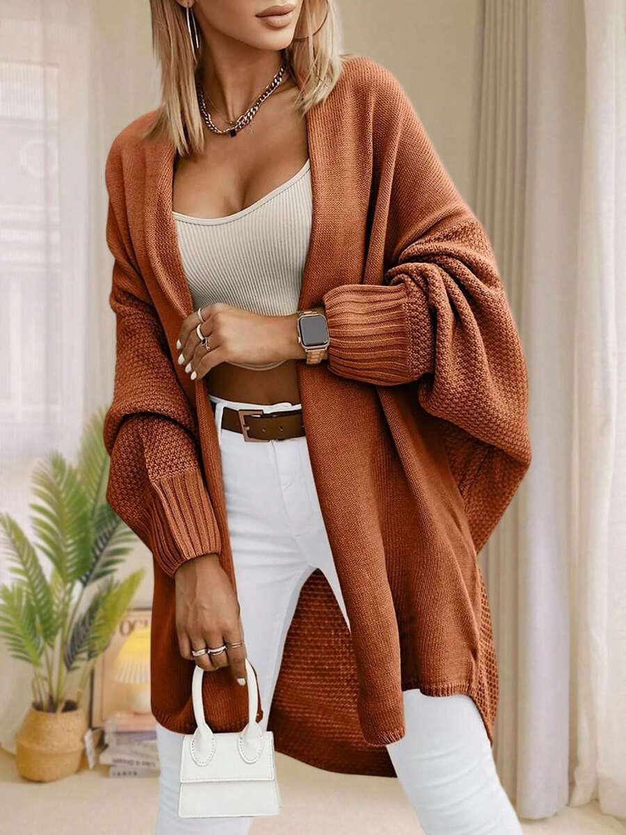 Alondra | Oversized Batwing Sleeve Cardigan, Open Front Longline Sweater – Brown | The Bellemont Sisters Australia